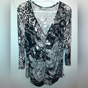Peter Nygard Top 3/4 Sleeve black & white 3/4 sleeve size 2x EUC